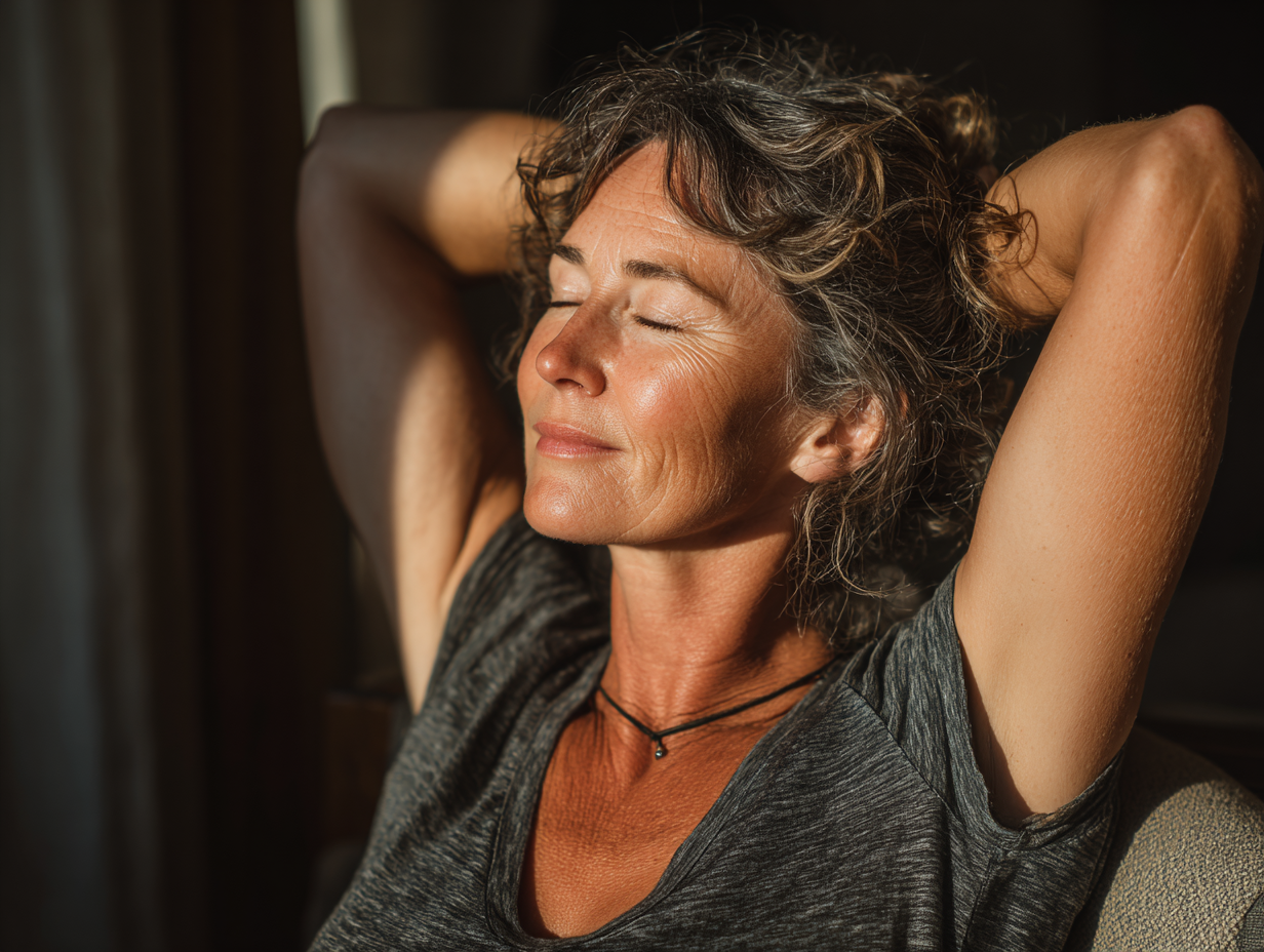 Grupo de adultos mayores practicando yoga en un ambiente sereno
